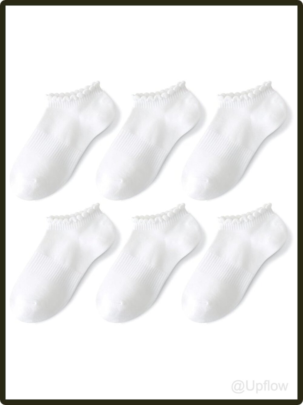Women's Ruffle Low Cut No Show Ankle Socks 6 Pairs Cotton Non Slip Frilly
